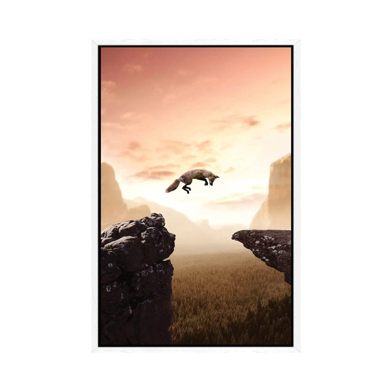 The Jumping Fox by Zenja Gammer - Print on Canvas, 66.04 cm H x 45.72 cm W, White Framed