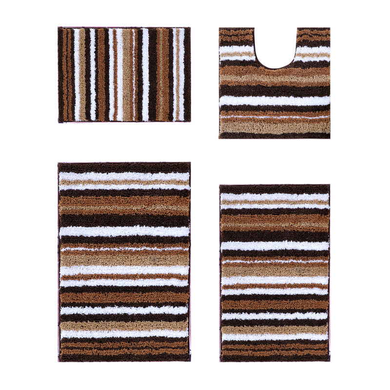 Ensemble de tapis de salle de bain lavable à la machine 100% polyester 4 pièces Griffie, Brun