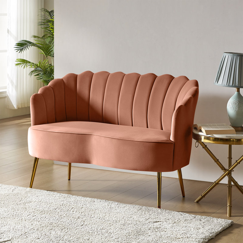 Hendrix Velvet Flared Arm Loveseat, Coral