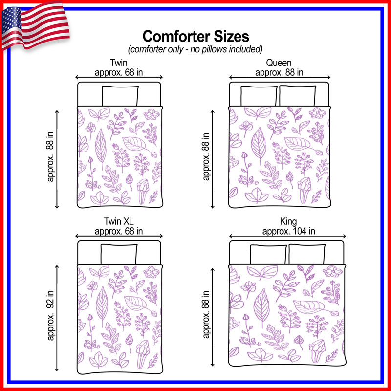 Purple Botanical Illustrations Comforter, Queen