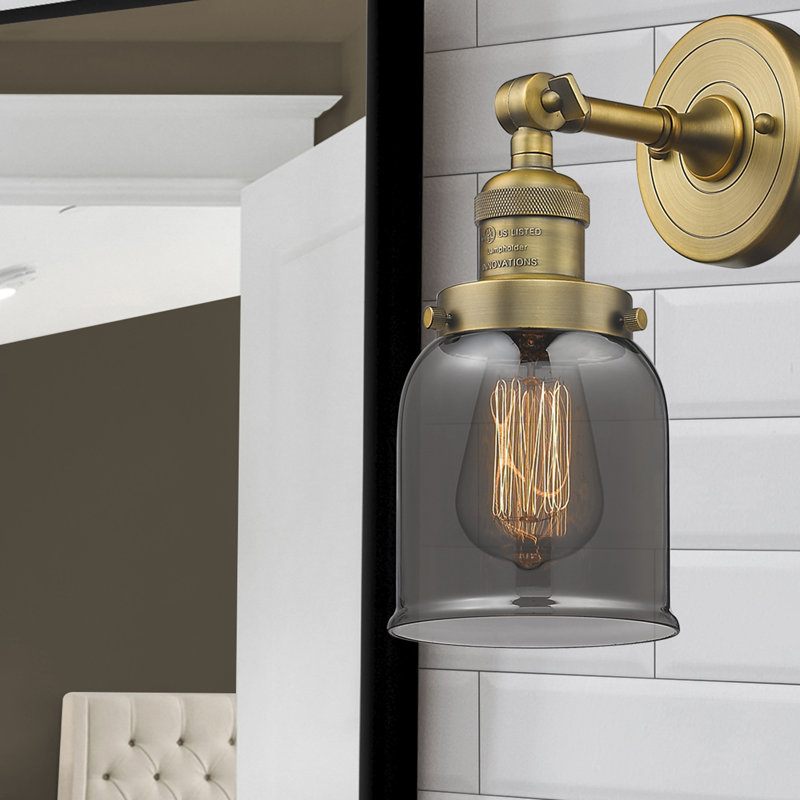 Applique murale 1 lumière 8 po Bell, Ampoule à DEL rétro de 6 watts, Plaqué couleur fumée, Laiton brossé
