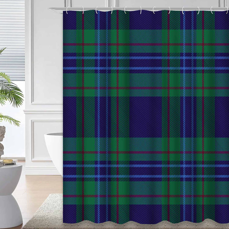 Rideau de douche tartan écossais bleu / vert avec 12 crochets, L 72 po x l 72 po
