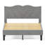 Lit plateforme double avec tête de lit tapissier grise et lattes de bois - aucun sommier requis, structure en métal de taille tranquille, sommier en bois, assemblage facile, stabilité durable-96769035