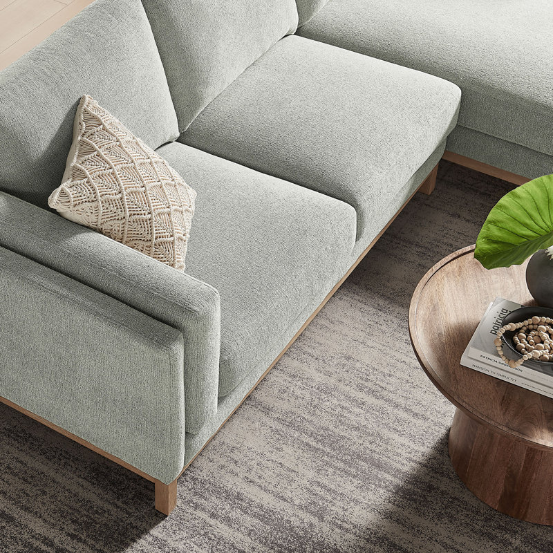 Canapé modulaire en tissu avec méridienne Roscoe, Tissu brume, Orienté à droite