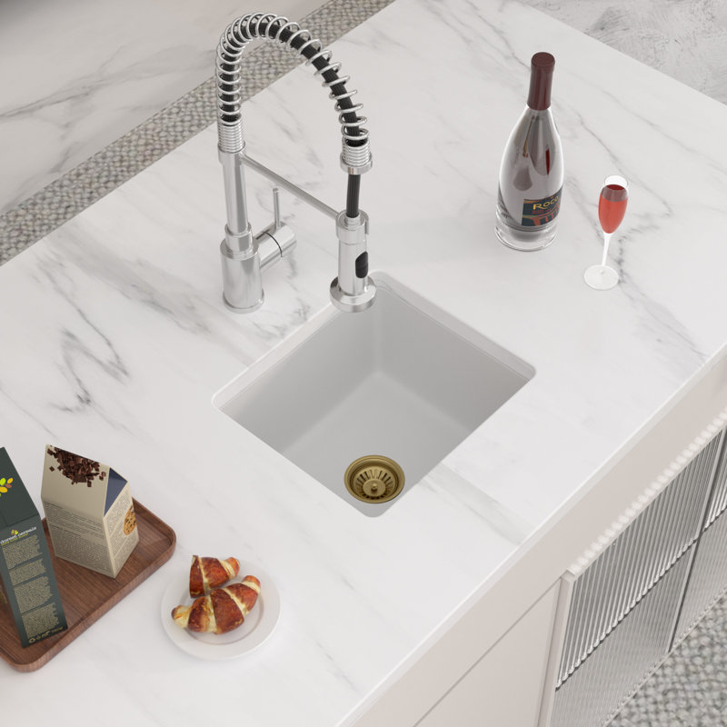 Quartz 18 x 16 Inch Undermount Bar Granite Composite Kitchen Sink Bar Prep Sink Single Bowl Sink, White