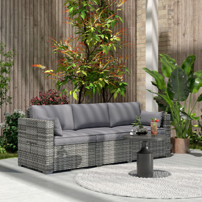 3-Seat Wicker Outdoor Patio Sofa with 6" Cushions, Outdoor Patio Couch, Mixed Grey