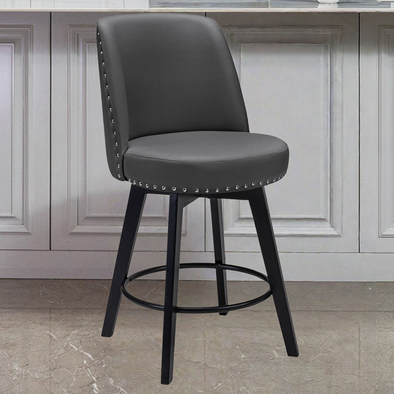 Gustavus Swivel Upholstered Counter Stool, Dark Gray, Counter Stool (26” Seat Height)