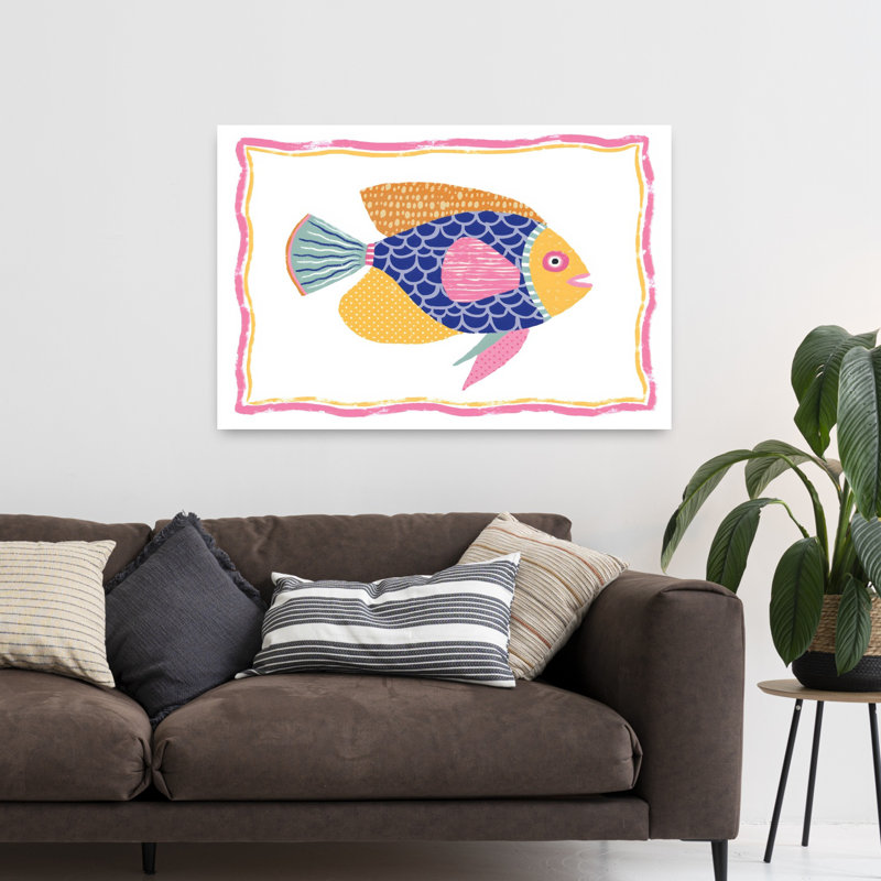 Poisson III, art mural contemporain abstrait, 32" H x 48" W