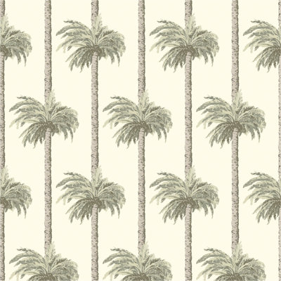 Papier peint rétro Tiki Palm Trees - Sunbleached Beige
