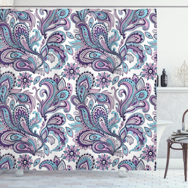 Paisley Shower Curtain with Hooks Included, 69" H x 105" W