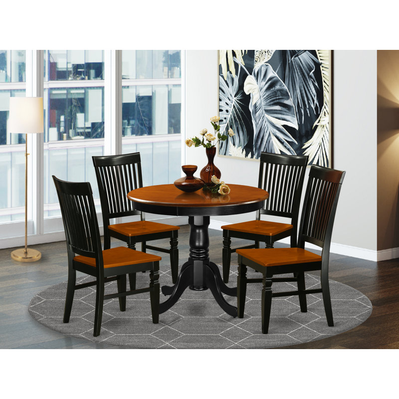 Ensemble de salle à manger 5 pièces comprenant une table de cuisine ronde avec piédestal et 4 chaises de salle à manger, 36 po x 36 po, noir et cerise