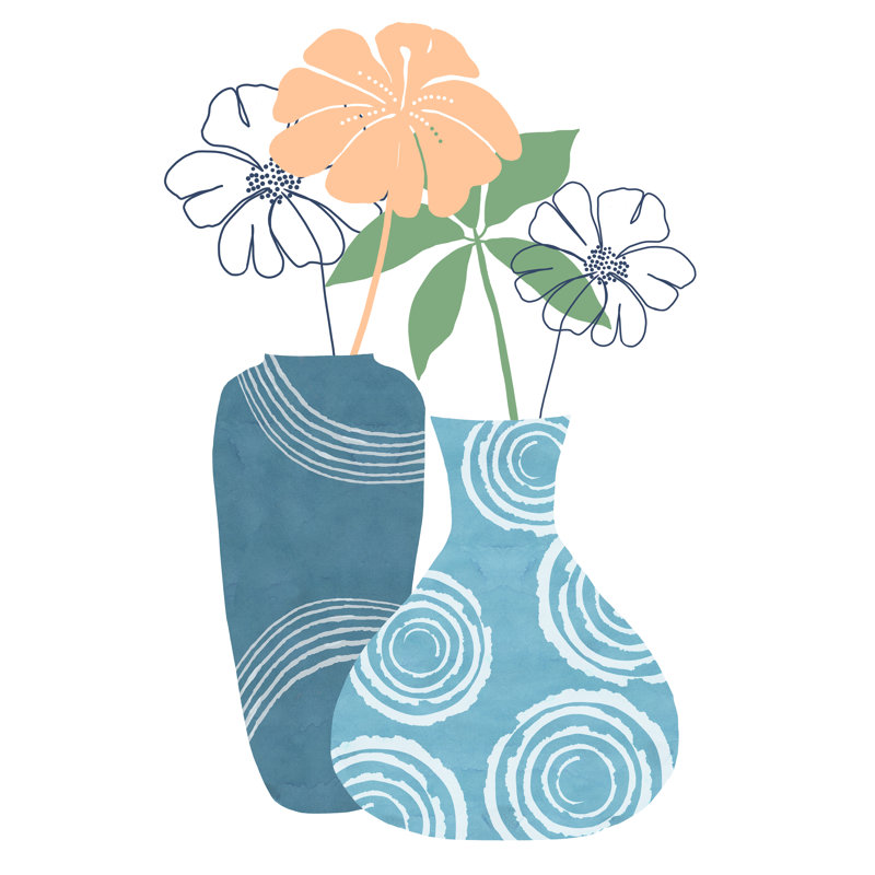 Blue Decorative Pots II by Flora Kouta - Wrapped Canvas Print, 46cm H x 30cm W