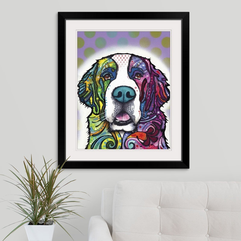 « saint bernard », impression, Cadre noir, H 28 po x l 24 po x P 1 po