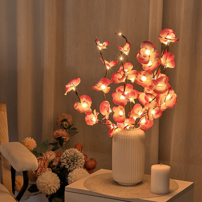 Bouquet de 2 fleurs artificielles lumineuses Phalaenopsis, soutien alimenté par pile (pile non incluse)