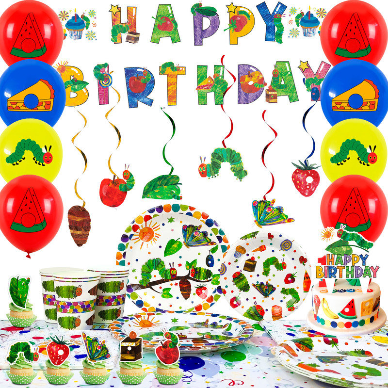 Hungry Caterpilla Party Supplies, 73pcs Hungry Caterpillar Birthday Decorations & Tableware Set