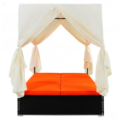 Outdoor Patio Wicker Sunbed Daybed With Cushions