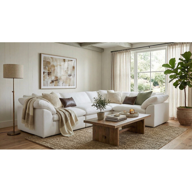  Sunset Trading Cloud-Inspired 132" 4 Piece Oversized Deep Lounge Slipcovered Modular Corner Sectional | Performance Fabric Washable Water-Resistant Stain-Proof | Deep-Seating Feather-Filled Couch | Plush Cushions, Modern Design 