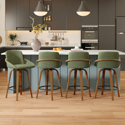 Tabouret de bar 26 po pivotant à 360 ° de 26 po avec dossier incurvé et structure en bois massif - ensemble de 4
