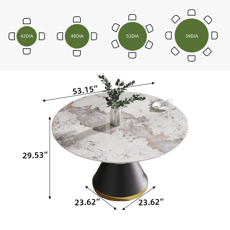 Round Stone Dining Table for Modern Living Room, Home, 29.53" H x 53.15" L x 53.15" W, Chanel
