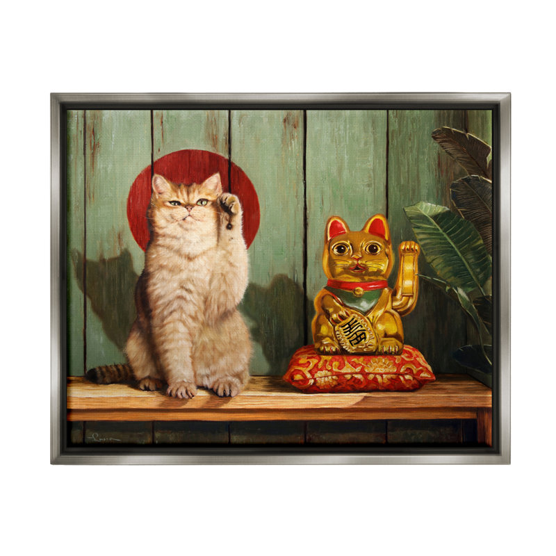 «Funny Lucky Cat Pose», reproduction encadrée sur toile par Lucia Heffernan, H 24 po x l 30 po x P 1,7 po