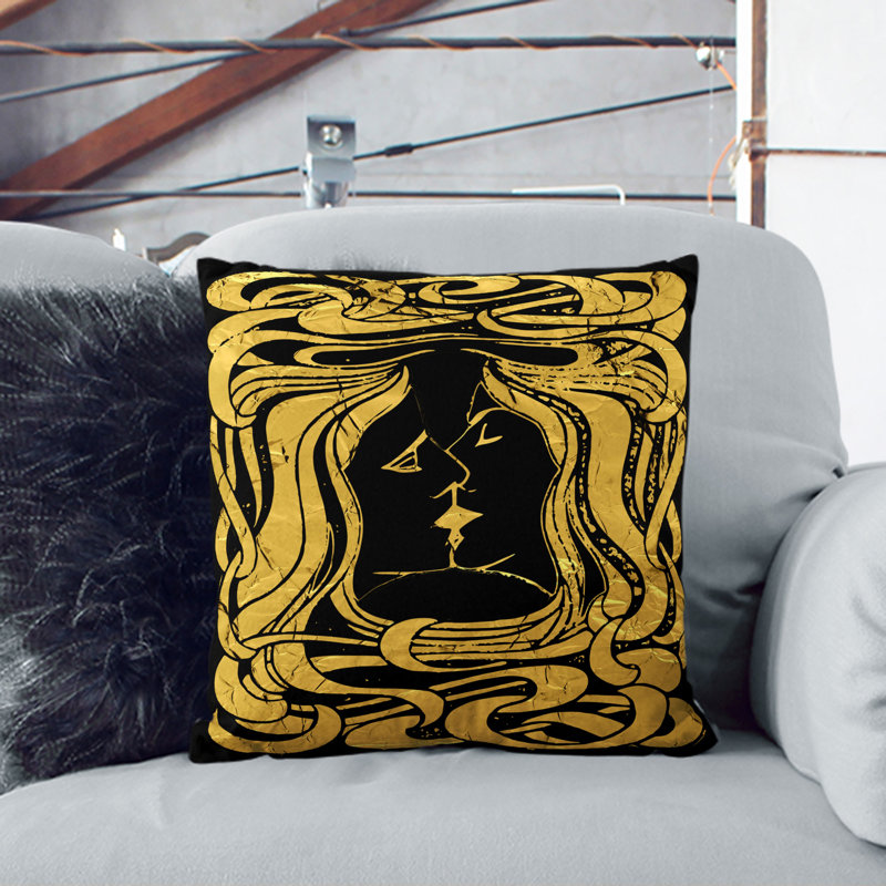 Black Gold Two Lovers Scatter Cushion, 40cm H x 40cm W x 15cm D, White
