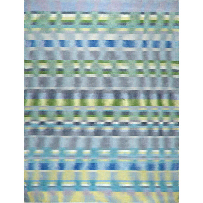 Green Hand-Knotted Wool Chromatic Stripes Geometric Modern Contemporary Carpet Rug, 10' x 14'
