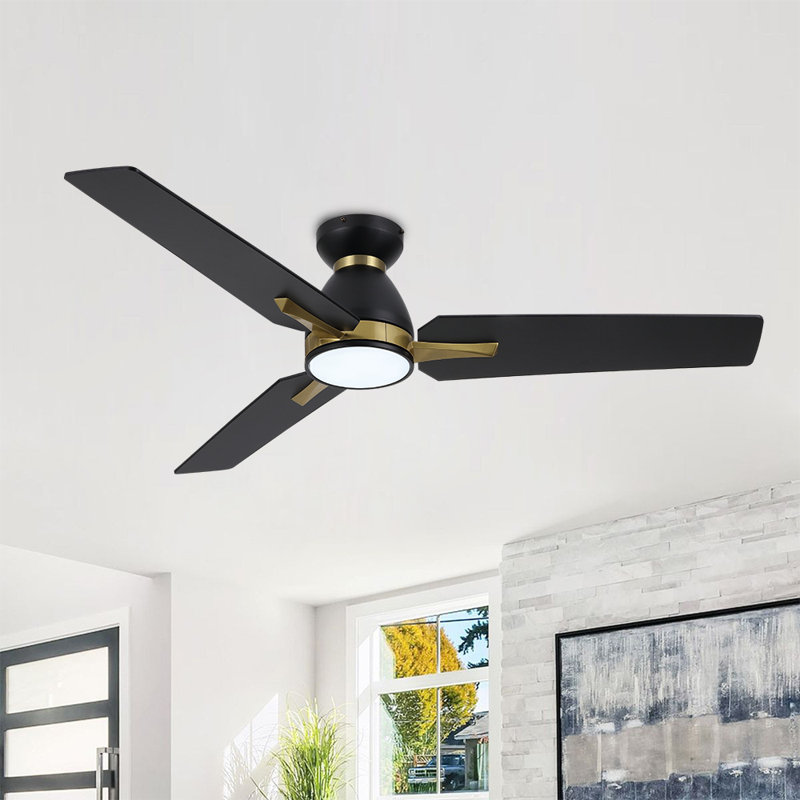 Ventilateur de plafond encastré 3 pales avec ensemble d'éclairage, 52", Blanc / Doré