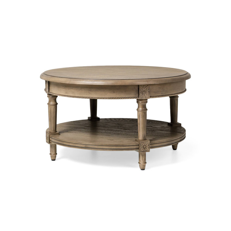 Maven Lane Pullman Round Wooden Coffee Table, Antiqued Gray