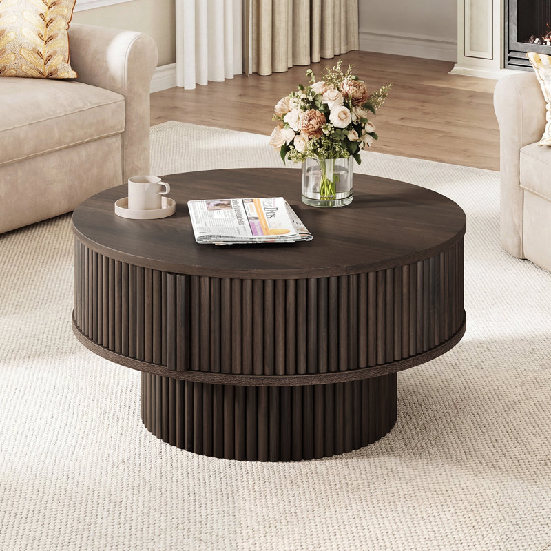 Table basse ronde 31,5 "avec rangement nervuré, Espresso