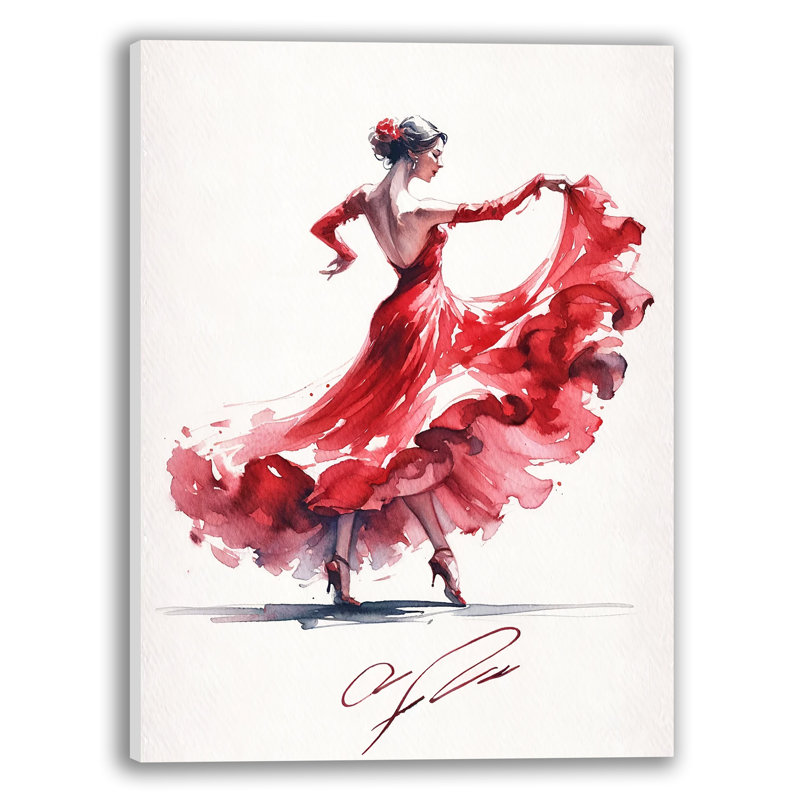 Flamenco captivant dansant rouge vif, H 40 po x l 30 po x P 1,5 po