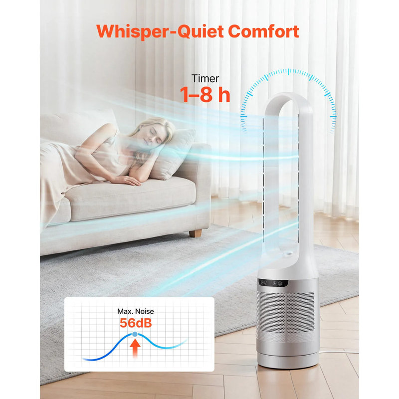 Ventilateur tour sans lame 40 "H, 65 ° oscillant avec 12 vitesses et 4 modes et minuterie 8h, circulateur d'air haute vitesse 14,76 pi / s pour le bureau de la chambre à coucher, blanc