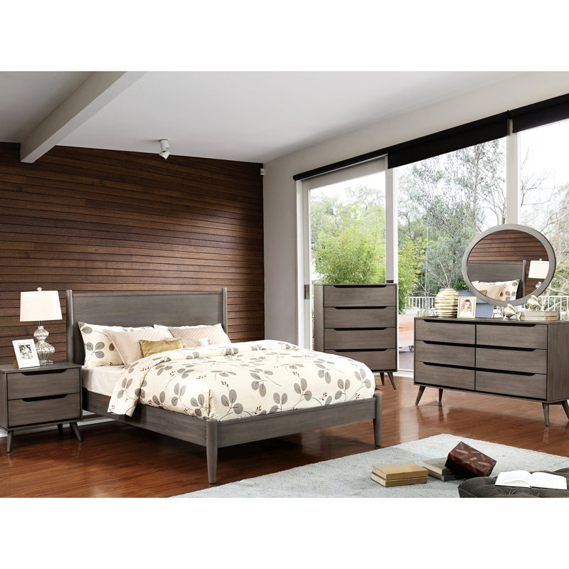 Table de chevet Mid-Century moderne grise avec 2 et en bois massif pour la chambre à coucher avec style
