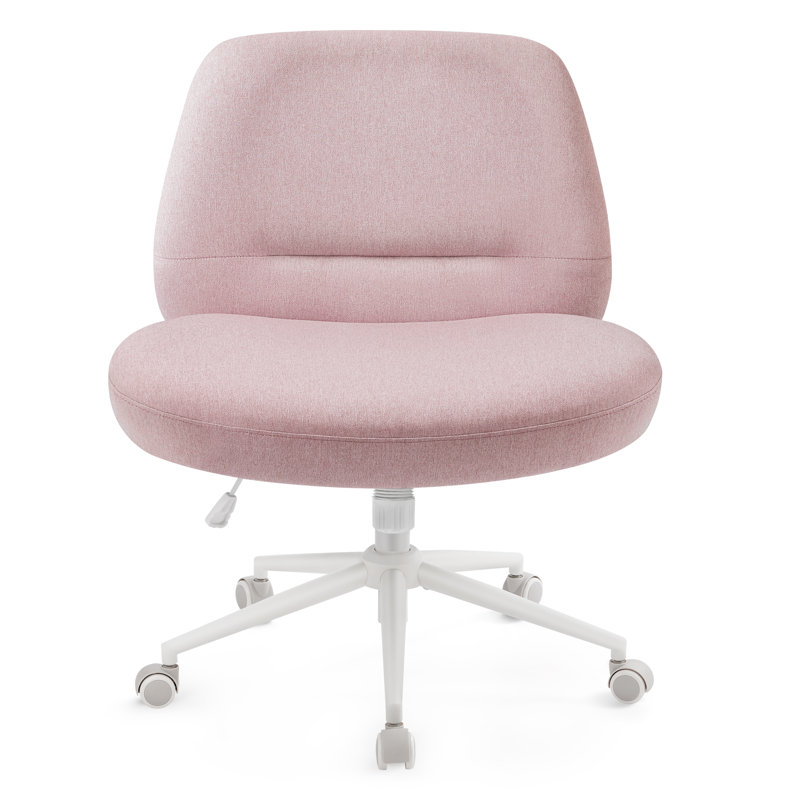 Cross Legged Office Chair, Armless Desk Chair, Criss Cross Chair With Star Base And Wheels, Wide Seat, Adjustable Height, Swivel Chair, Cotton-Linen Fabric, Dove Grey