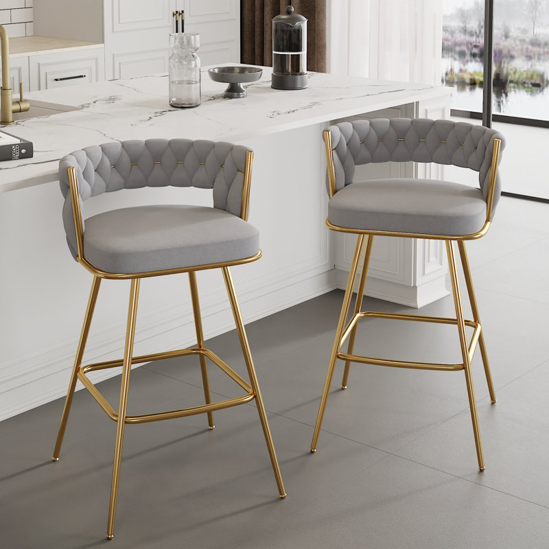 George Bar Stools Set Of 2 Counter Height Velvet Upholstered Modern Barstools With High Backs 4 Metal Legs Chair For Kitchen Island Dining Room Bar