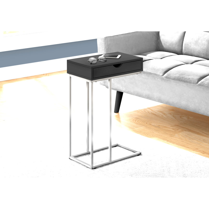 Versatile C-Shaped Accent Table for Convenient Use Anywhere in the House, Black, Silver
