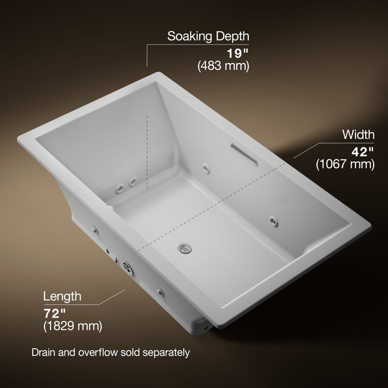 Underscore 72" x 42" Whirlpool Acrylic Bathtub with Heater, Ice Grey