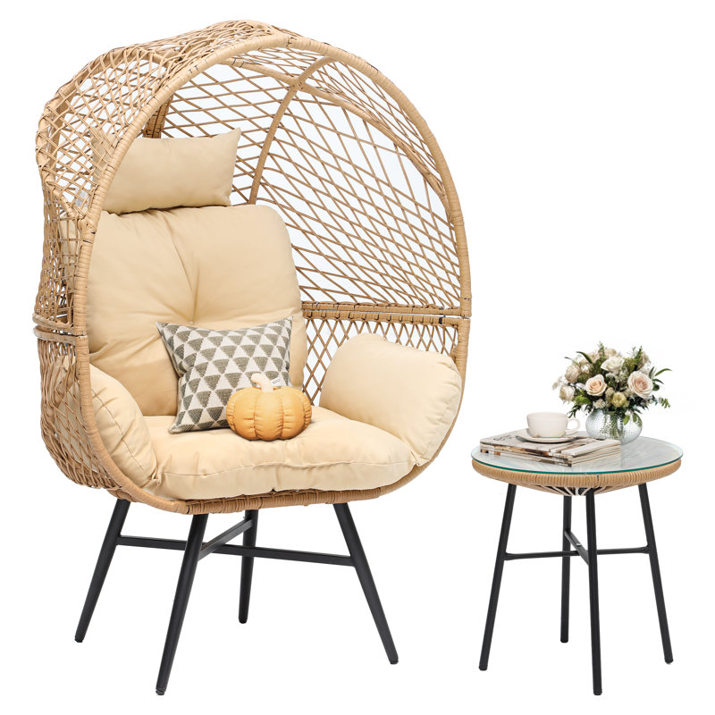 Fauteuil en osier avec table de bout en osier Wicker, Jaune / Noir