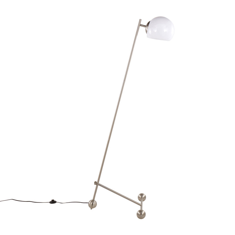 Eileen Contemporary Floor Lamp In Brushed Nickel With White Plastic Shade