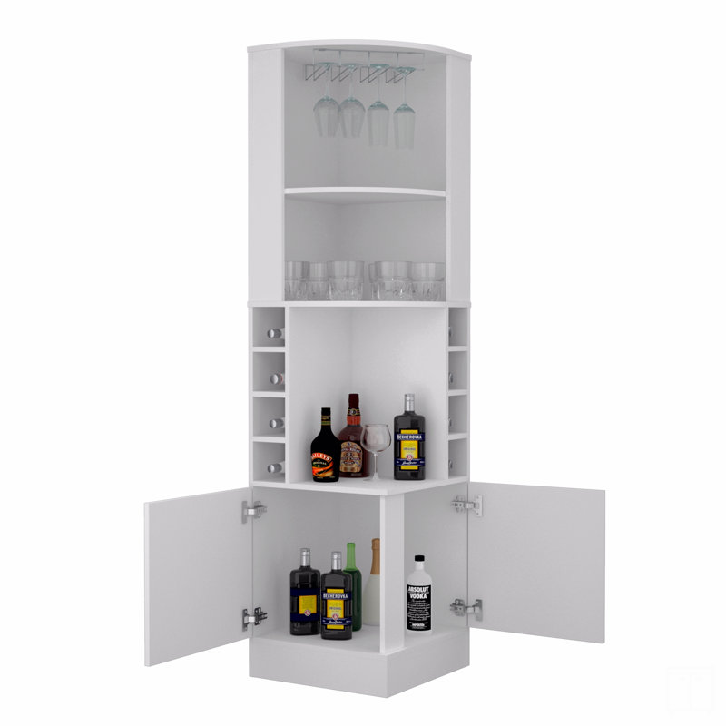 Bar d'angle, deux tablettes extérieures, Blanc