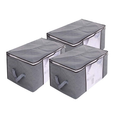 Paquet de 6 sacs de rangement pour vêtements en tissu - pliables, organisateurs de couverture épaisse et d'édredon avec poignées, gris, organisation de chambre / placard