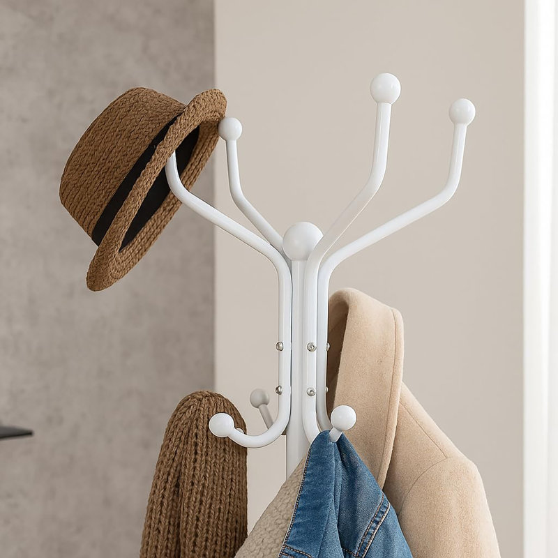 Steel Freestanding 12 - Hook Coat Rack, White