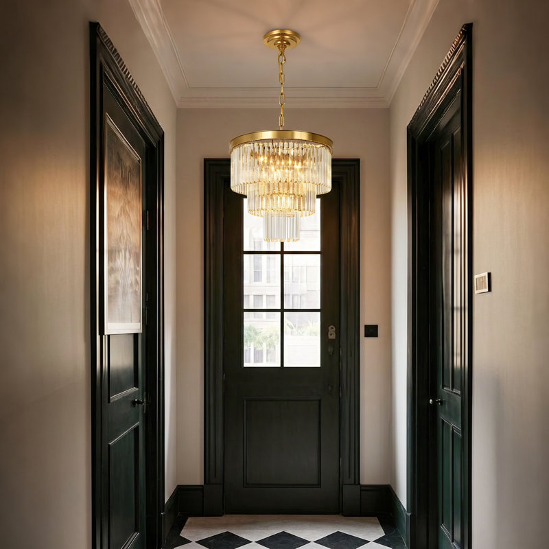 Lustre en cristal Makinlee, H 11,81 po x l 12,6 po x P 12,6 po, Une lumière, Laiton