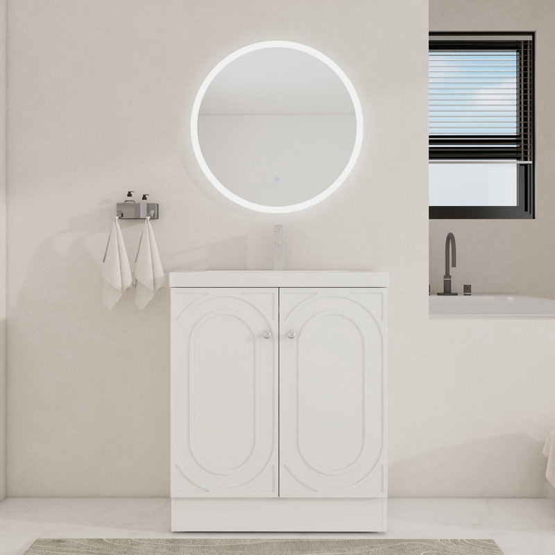 Meuble-lavabo sur pied simple 30 po avec comptoir en résine, Blanc
