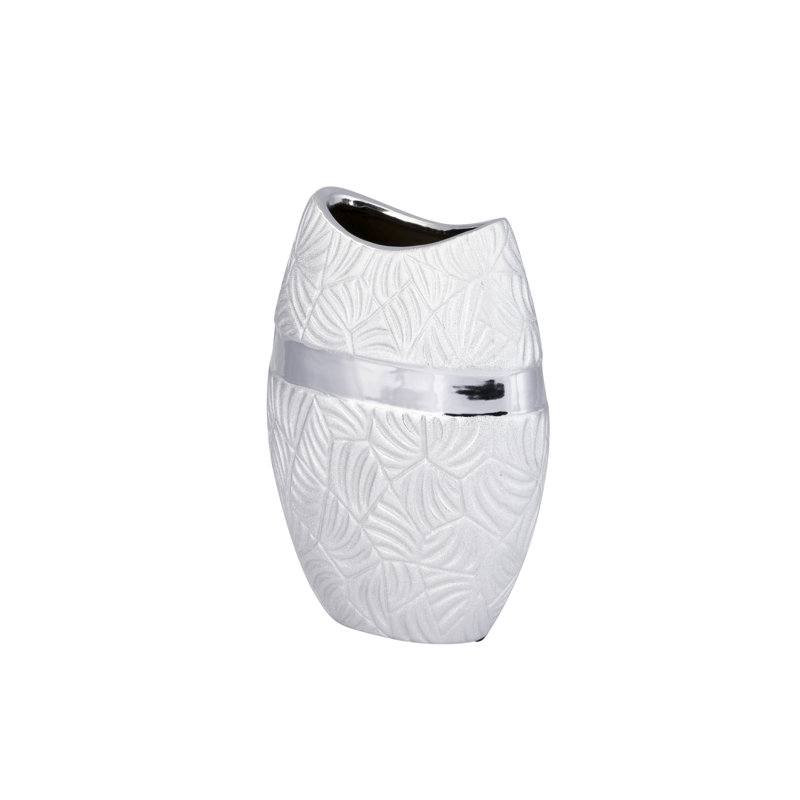 Catie Silver Ceramic Table Vase, 26cm H x 18cm W x 10cm D