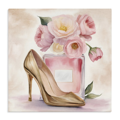 Toile rose avec talon et fleurs, conception de Kim Allen