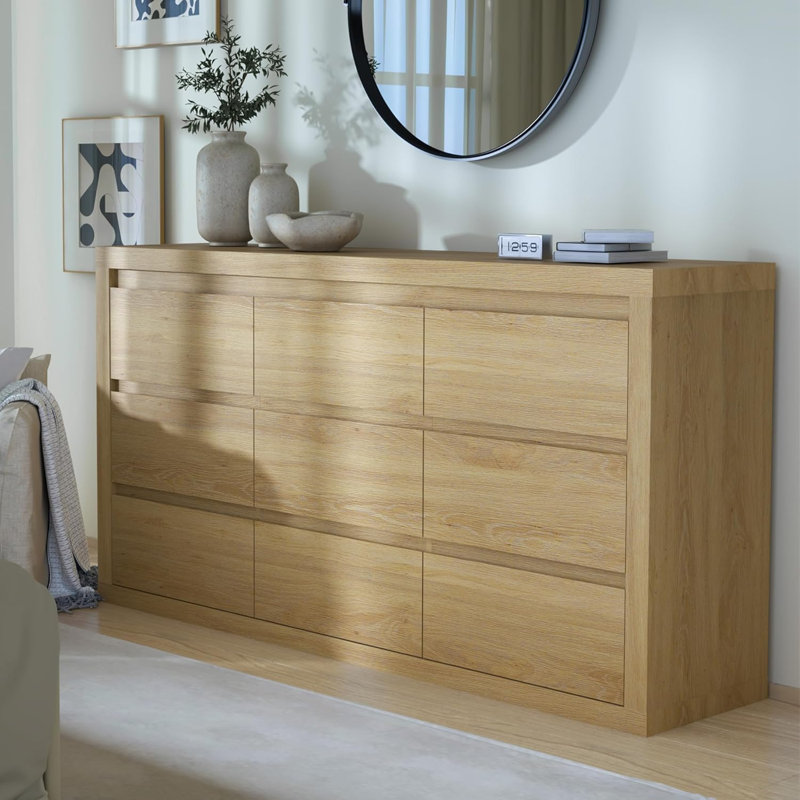 Commode moderne à 9 tiroirs pour chambre à coucher, commode large avec dispositif anti-basculement, Yellow