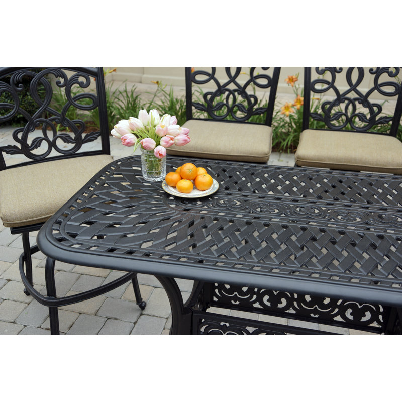 Byrge 5-Piece Patio Counter Height Armless Bar Set with Cushions and 26 x 52" Rectangular Bar Table