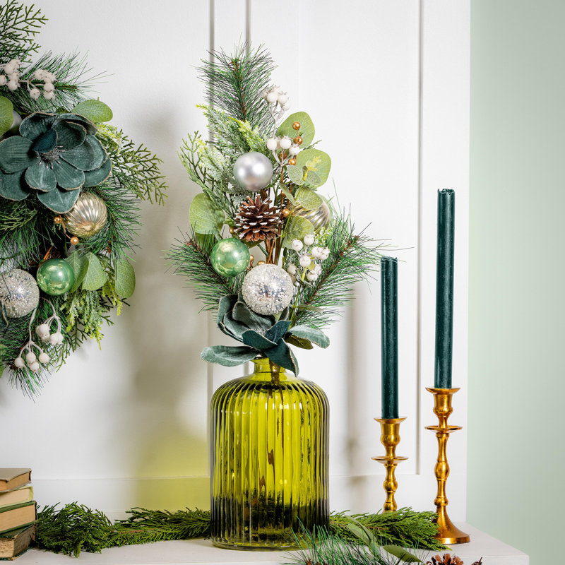 Artificial Pine Stem with Ornaments, 25"H
