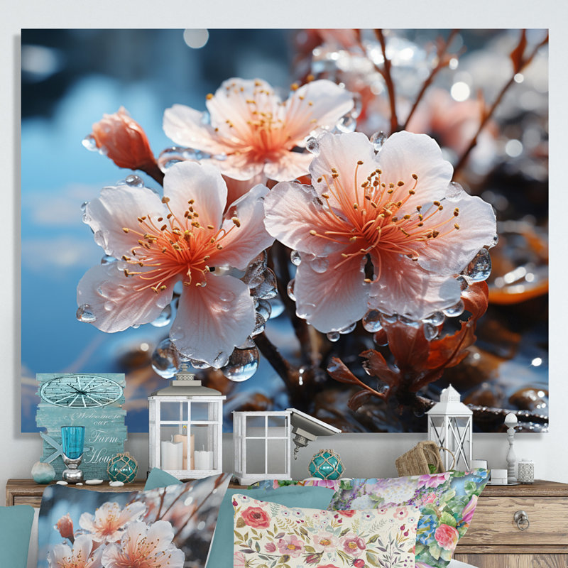 "Winter Landscape Frozen Blossoms II", reproduction d'art sur toile, Toile tendue, H 16 po x l 32 po x P 1 po