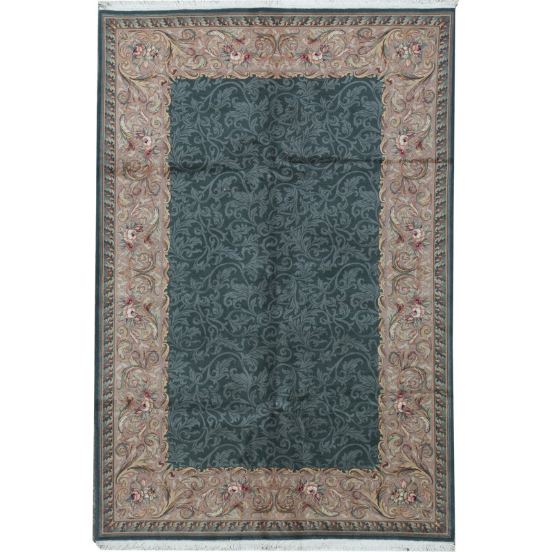 Tapis vert et crème noué à la main de haute qualité